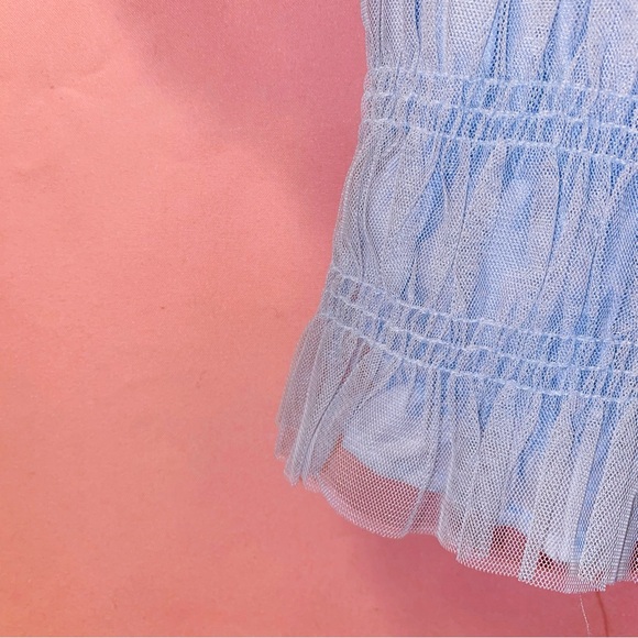 Cinderella Blue Top Puff Sleeve Elegant Lace Mesh Soft Tulle Crop Medium Blāshe - Picture 12 of 13